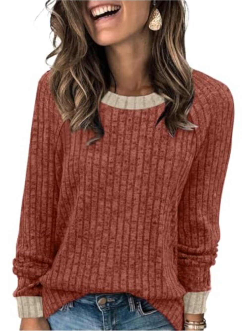 Long Sleeve Color Block Sweatshirt Women Lightweight Casual Crew Neck Fall